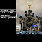 American Traditional Branch Crystal Chandelier with Candle Design in Black and Gold - 12 Lights:D33.5"*H27.6"Warm LightManorlights