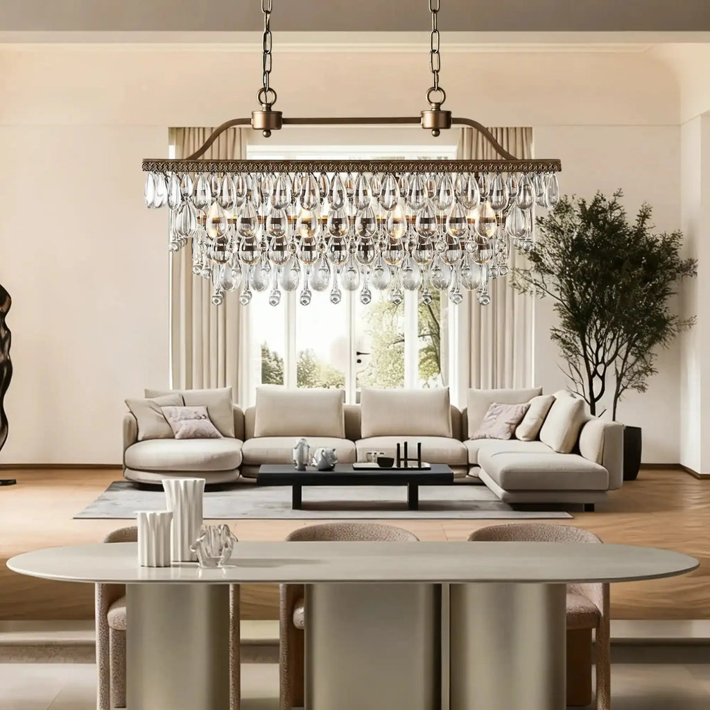 Anabelle Rectangular Chandelier styled in a modern dining room