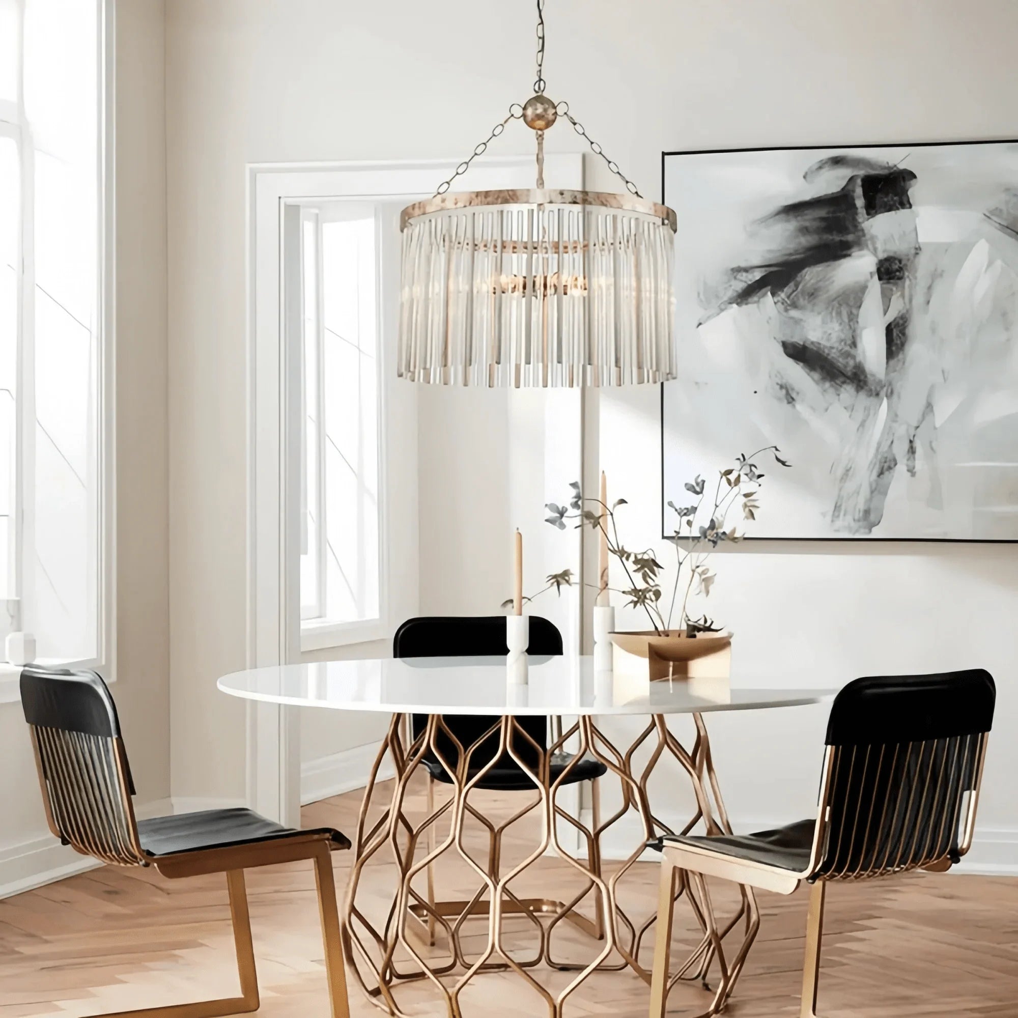 Andalucian Round Chandelier 24"35" in clear - dining room lighting