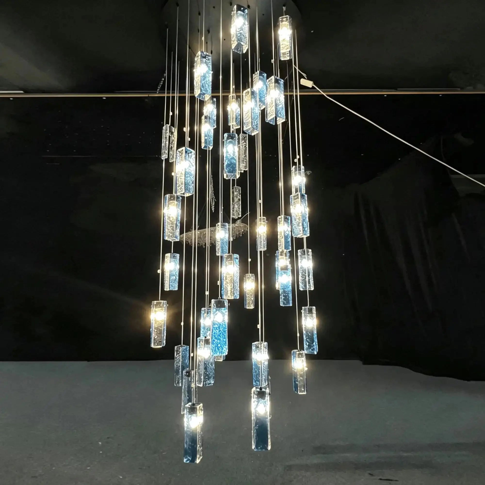 Art Design Colorful Rectangle Cluster Glass Tile Pendant Chandelier - 60 Lights / Round Base / W36"*H180"AmberWarm Light -  Manorlights