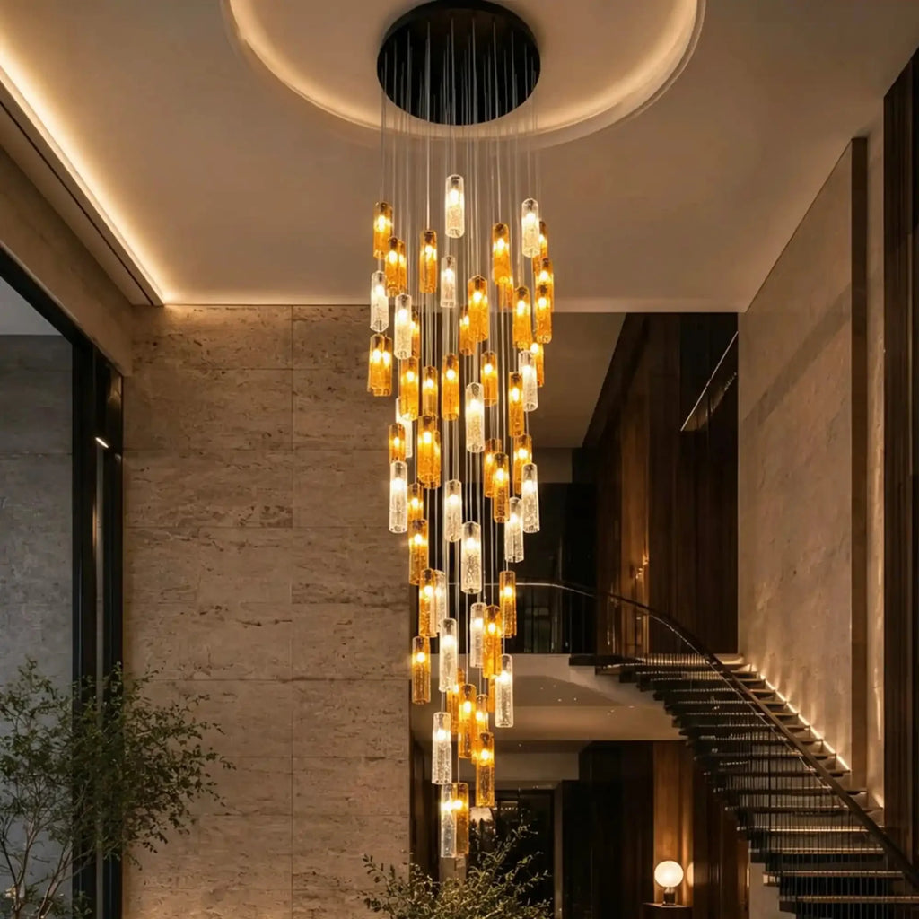 Art Design Colorful Rectangle Cluster Glass Tile Pendant Chandelier - 60 Lights / Round Base / W36"*H180"AmberWarm Light -  Manorlights