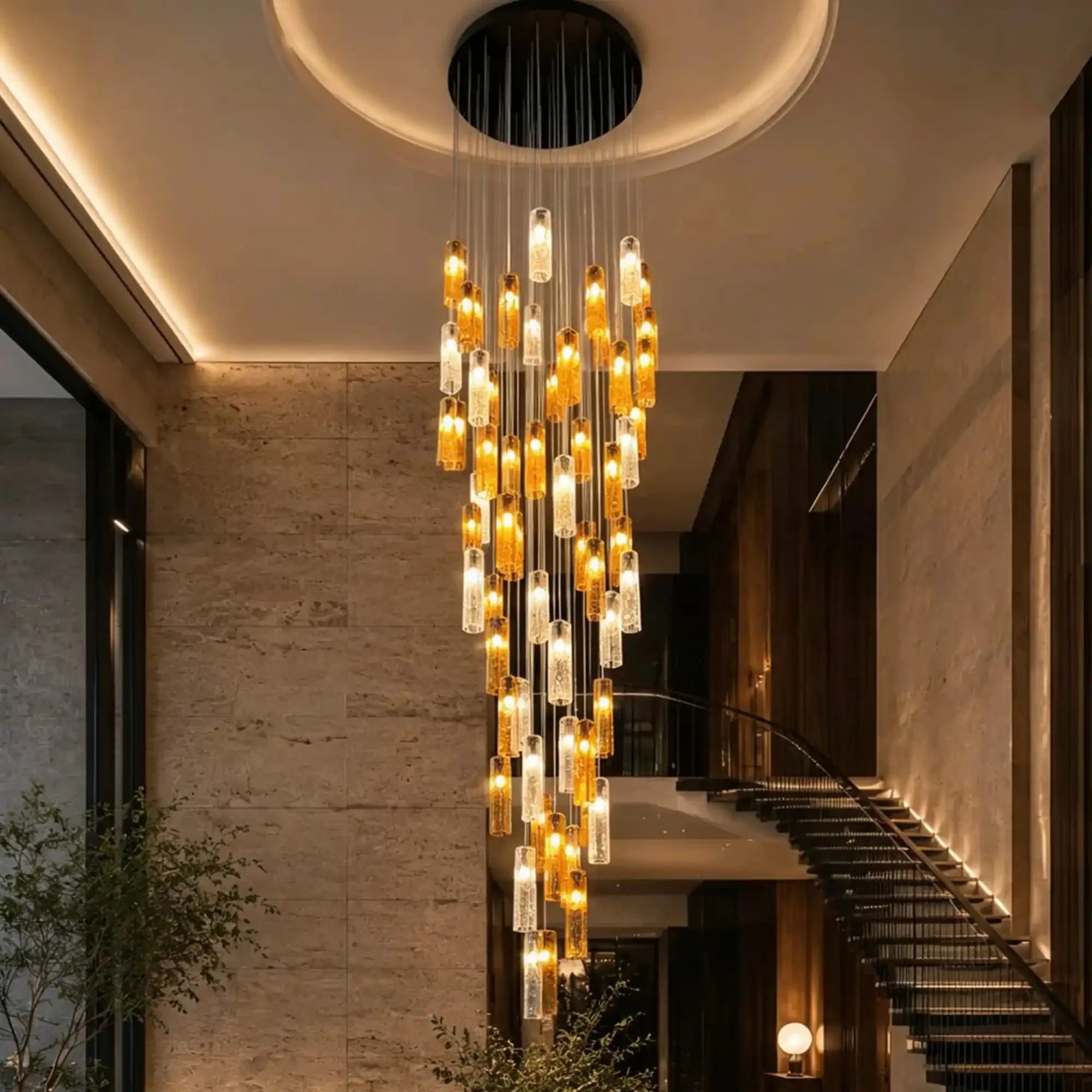 Art Design Colorful Rectangle Cluster Glass Tile Pendant Chandelier - 60 Lights / Round Base / W36"*H180"AmberWarm Light -  Manorlights