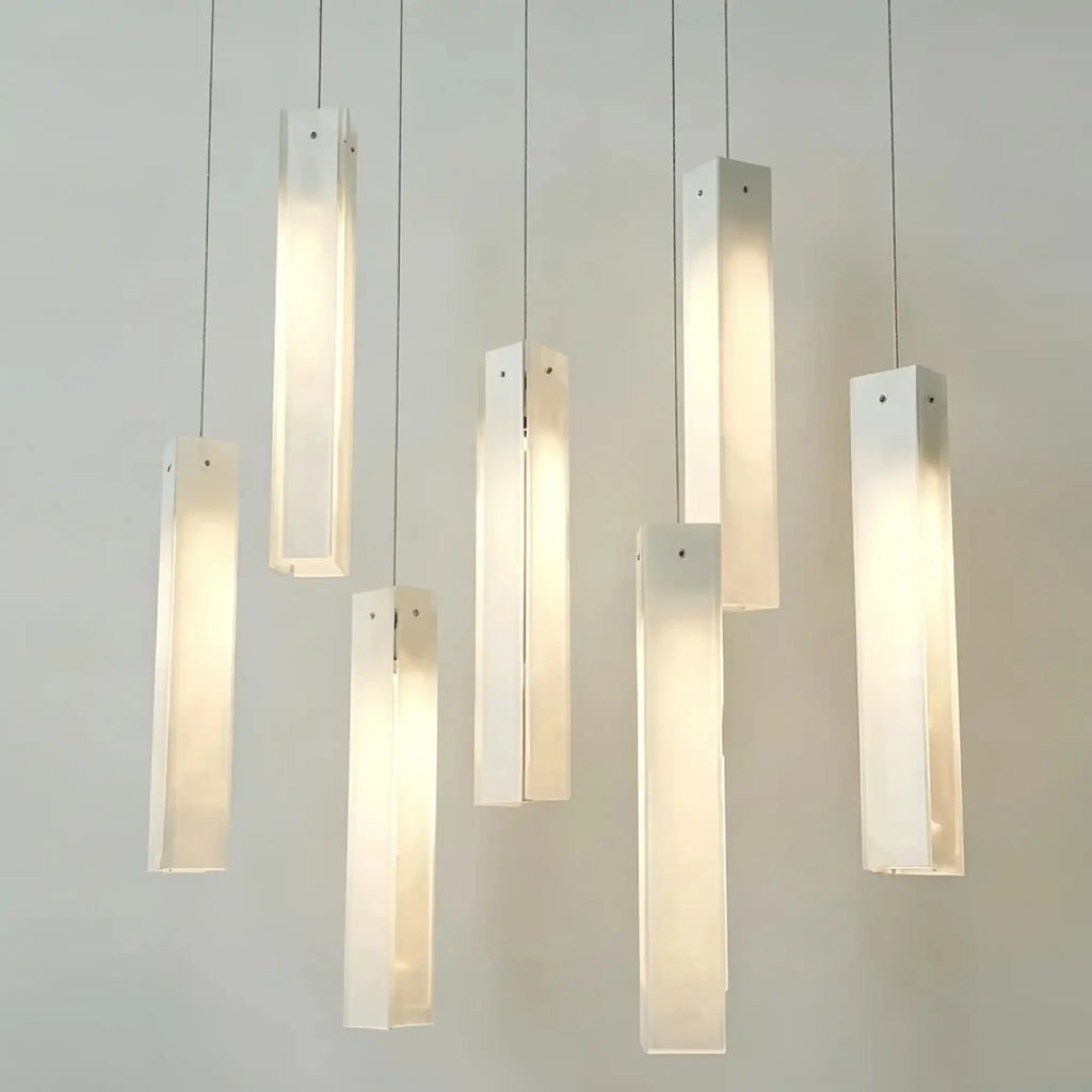Art Design Colorful Rectangle Cluster Glass Tile Pendant Chandelier - 15 Lights / Round Base / W39"*H144"WhiteWarm Light -  Manorlights
