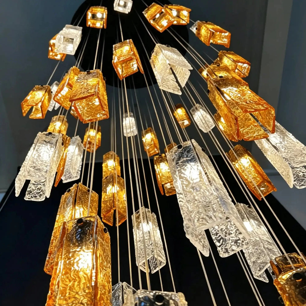 Art Design Colorful Rectangle Cluster Glass Tile Pendant Chandelier - 60 Lights / Round Base / W36"*H180"AmberWarm Light -  Manorlights