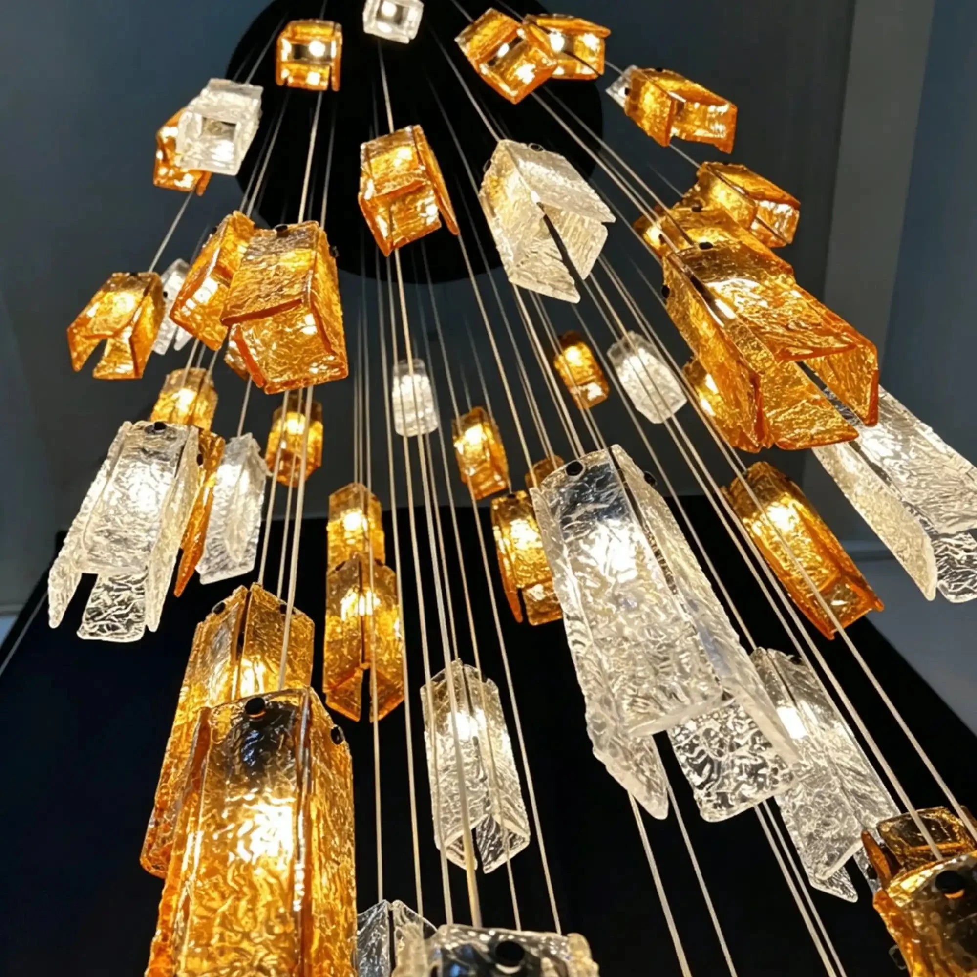 Art Design Colorful Rectangle Cluster Glass Tile Pendant Chandelier - 60 Lights / Round Base / W36"*H180"AmberWarm Light -  Manorlights
