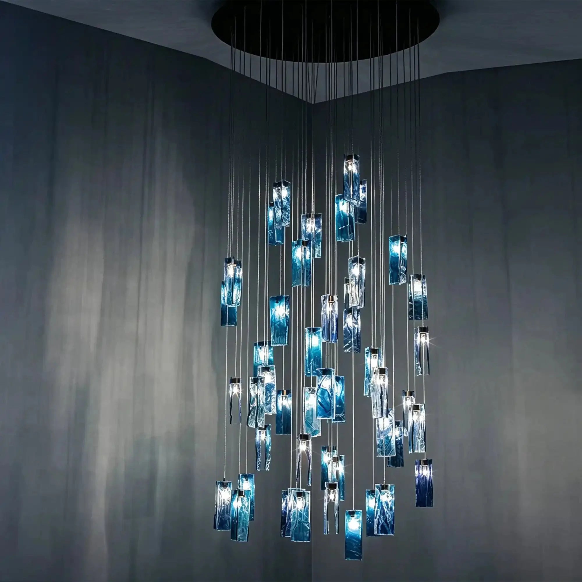 Art Design Colorful Rectangle Cluster Glass Tile Pendant Chandelier - 60 Lights / Round Base / W36"*H180"AmberWarm Light -  Manorlights