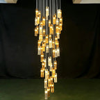 Art Design Colorful Rectangle Cluster Glass Tile Pendant Chandelier - 60 Lights / Round Base / W36"*H180"AmberWarm Light -  Manorlights