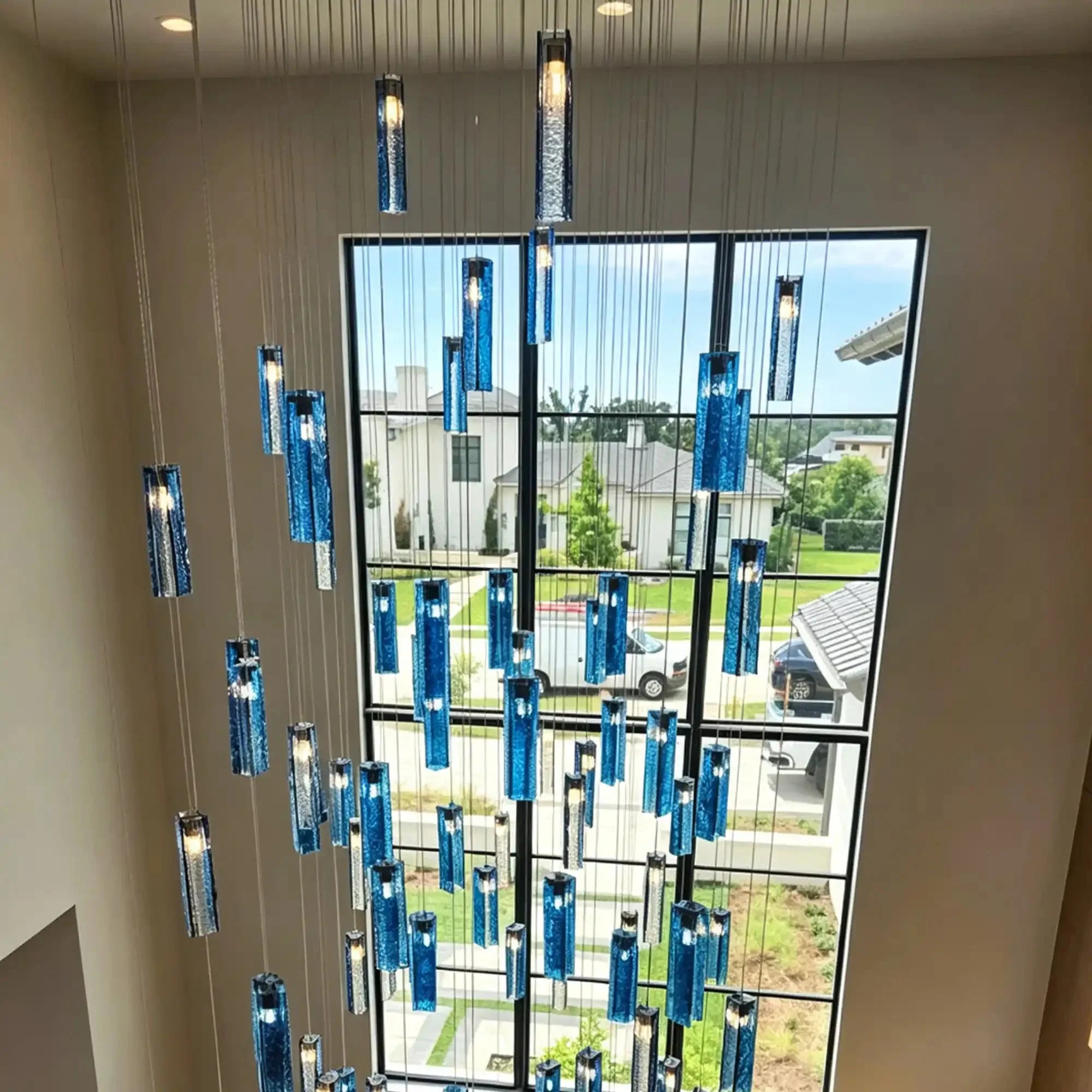 Art Design Colorful Rectangle Cluster Glass Tile Pendant Chandelier - 60 Lights / Round Base / W36"*H180"AmberWarm Light -  Manorlights