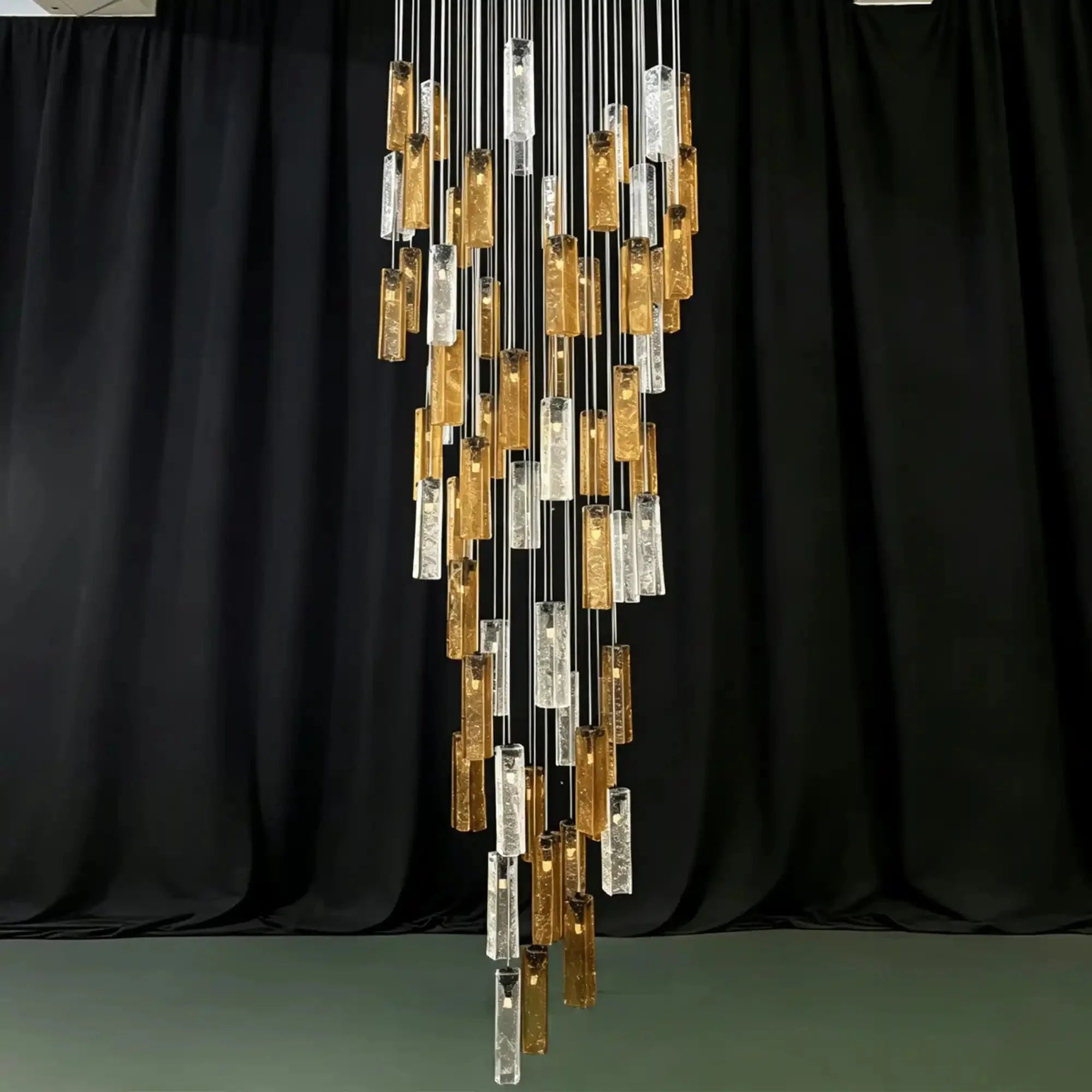 Art Design Colorful Rectangle Cluster Glass Tile Pendant Chandelier - 60 Lights / Round Base / W36"*H180"AmberWarm Light -  Manorlights