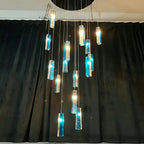 Art Design Colorful Rectangle Cluster Glass Tile Pendant Chandelier - 15 Lights / Round Base / W39"*H144"BlueWarm Light -  Manorlights