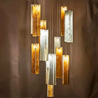 Art Design Colorful Rectangle Cluster Glass Tile Pendant Chandelier - 15 Lights / Round Base / W39"*H144"AmberWarm Light -  Manorlights