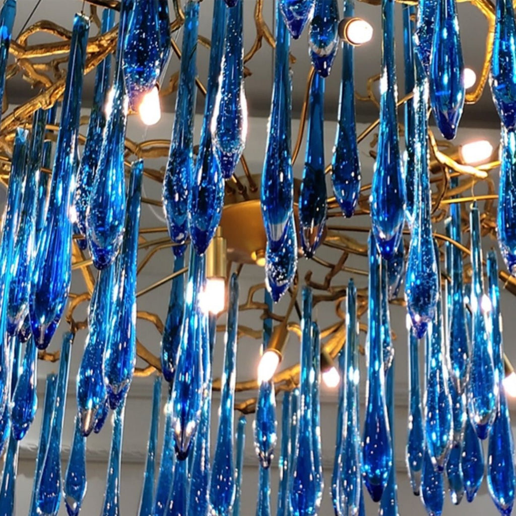 Artistic Branch Chandelier with Blue Glaze Drops for Dining Room - D23.6"*H19.7"/31.6kgColorfulWarm LightManorlights
