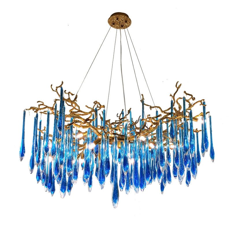 Artistic Branch Chandelier with Blue Glaze Drops for Dining Room - D23.6"*H19.7"/31.6kgBlueWarm LightManorlights
