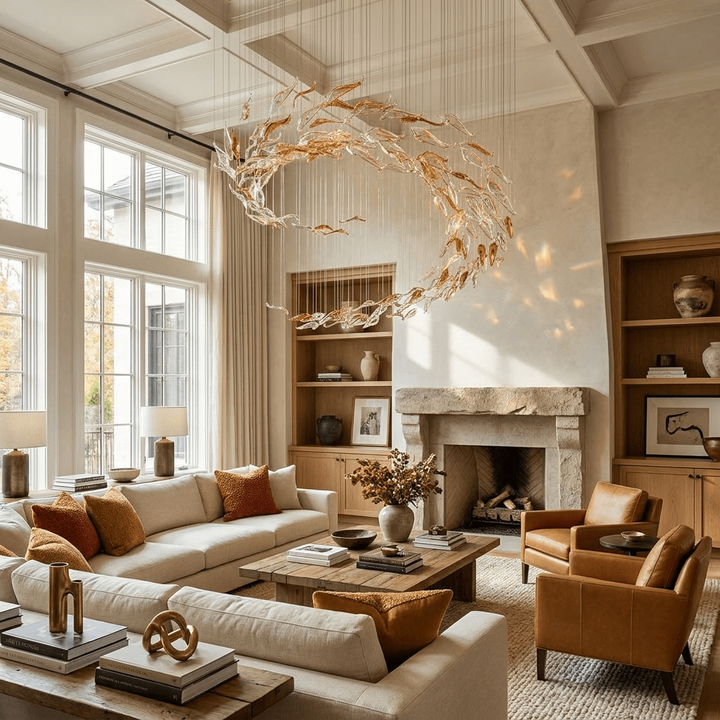 Aurelia Glass Leaf Chandelier - Dia 31.5″ × H 47.2″Amber & ClearWarm LightBlushlighting