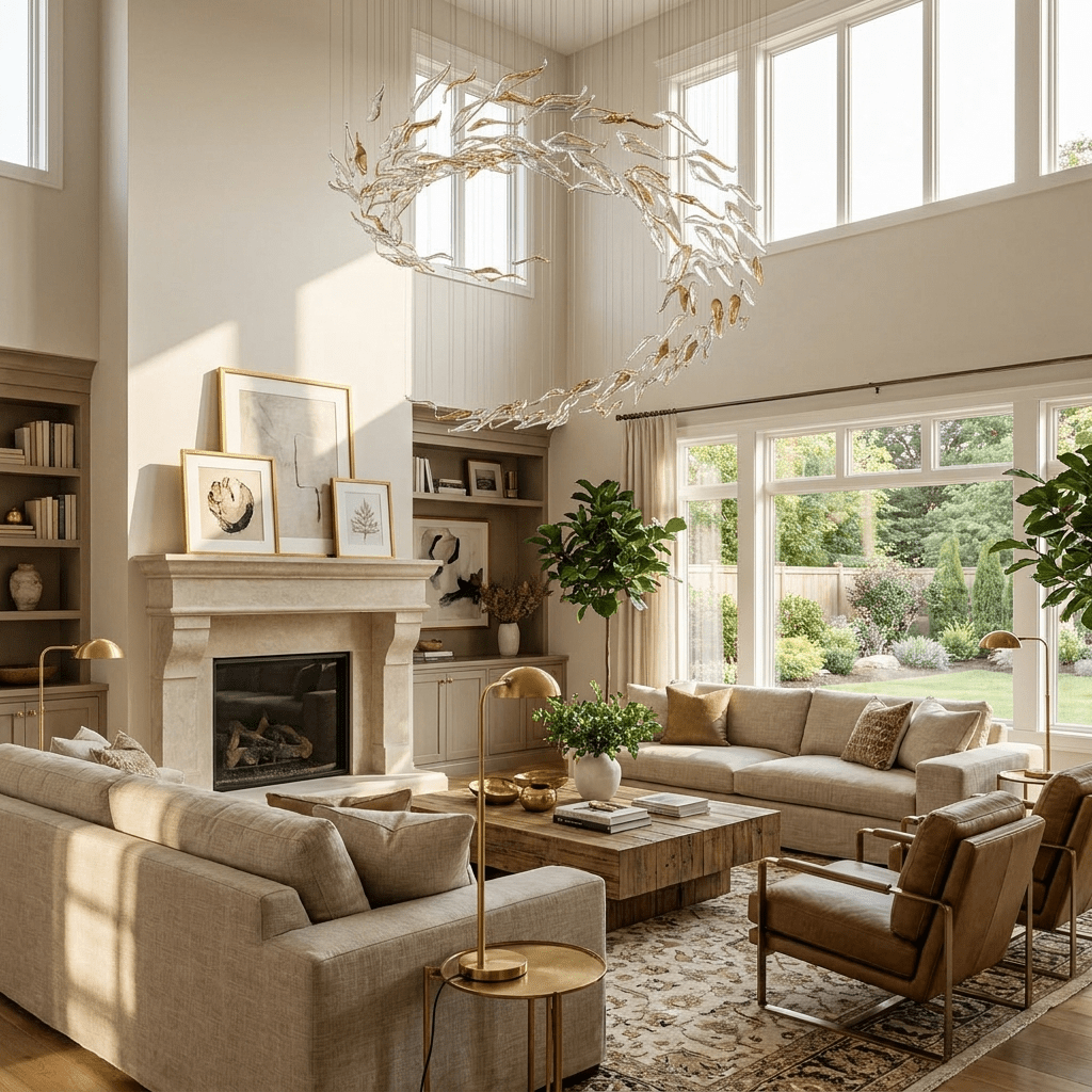 Aurelia Glass Leaf Chandelier - Dia 31.5″ × H 47.2″Amber & ClearWarm LightBlushlighting