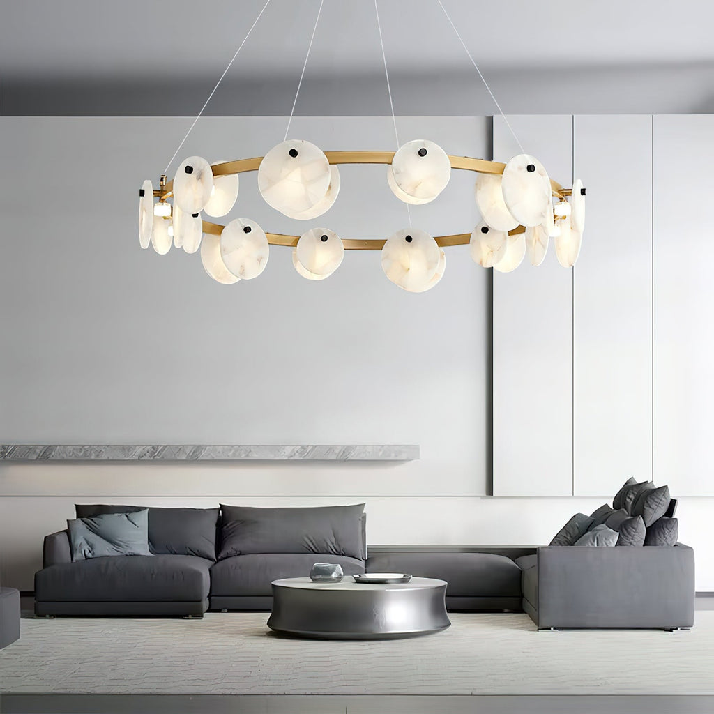 Austen Alabaster Chandelier - 8 heads D 80cm x H 15cm / ∅ 31.5″ x H 5.9″Brass＆WhiteManorlights