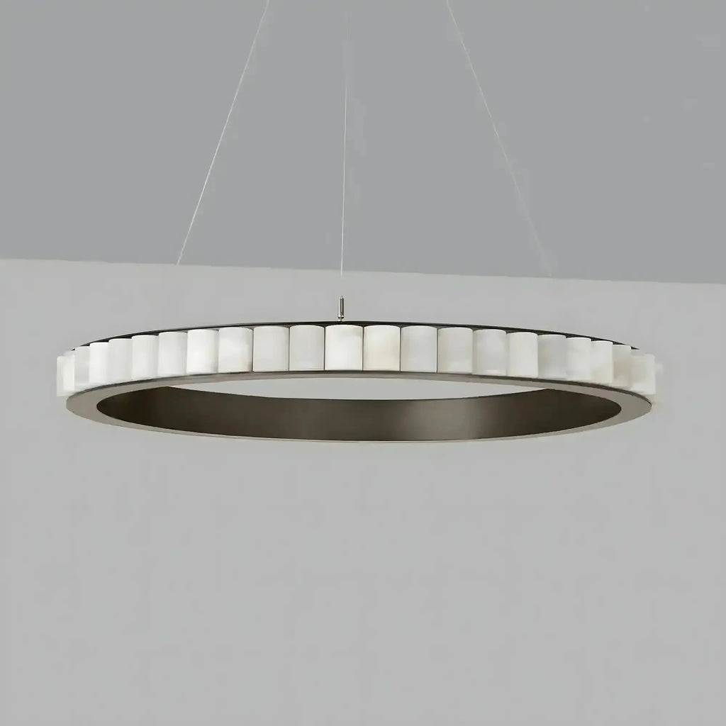 Avalon Alabaster Round Chandelier - 23.6″Dia x 59″HBlackWarm White-Manorlights