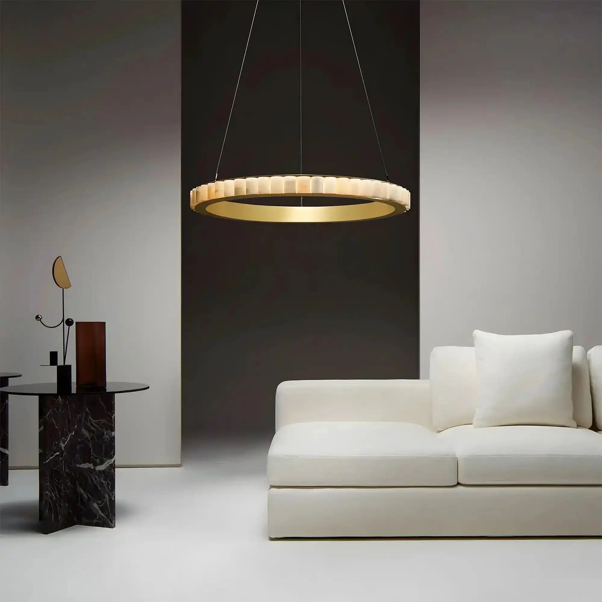 Avalon Alabaster Round Chandelier - 31.5″Dia x 59″HCopperWarm White-Manorlights