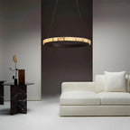 Avalon Alabaster Round Chandelier - 23.6″Dia x 59″HBlackWarm White-Manorlights