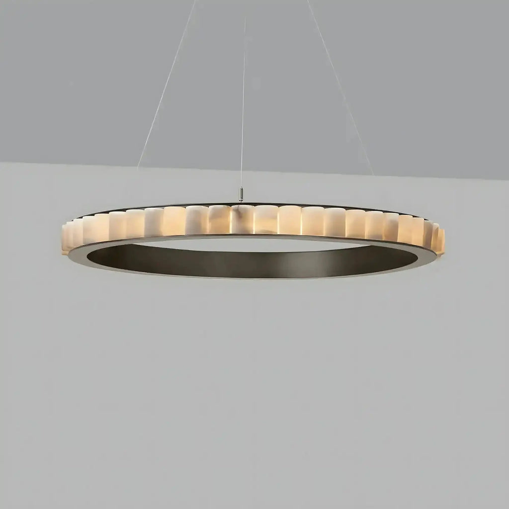 Avalon Alabaster Round Chandelier - 39.4″Dia x 59″HBlackWarm White-Manorlights