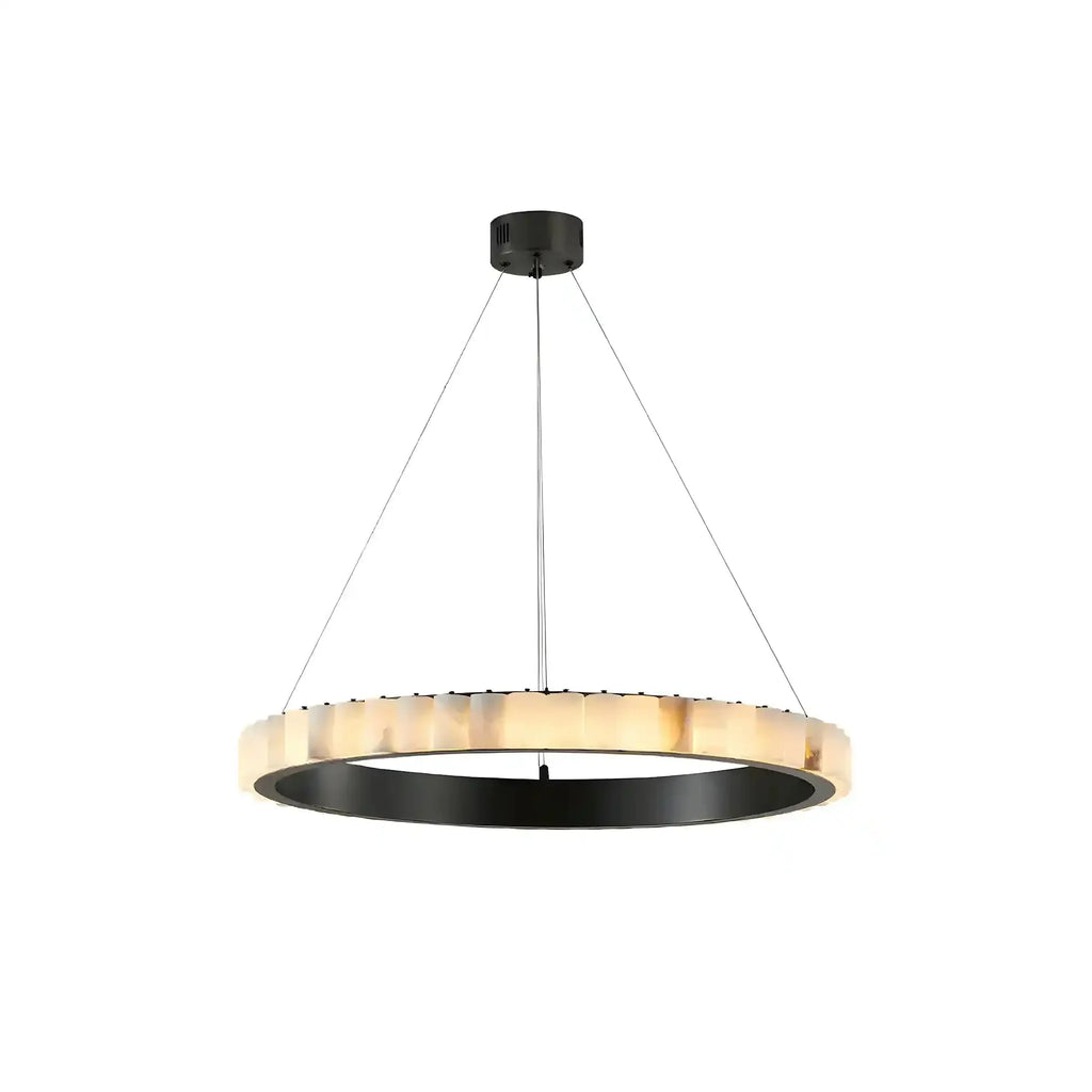 Avalon Alabaster Round Chandelier - 23.6″Dia x 59″HBlackWarm White-Manorlights
