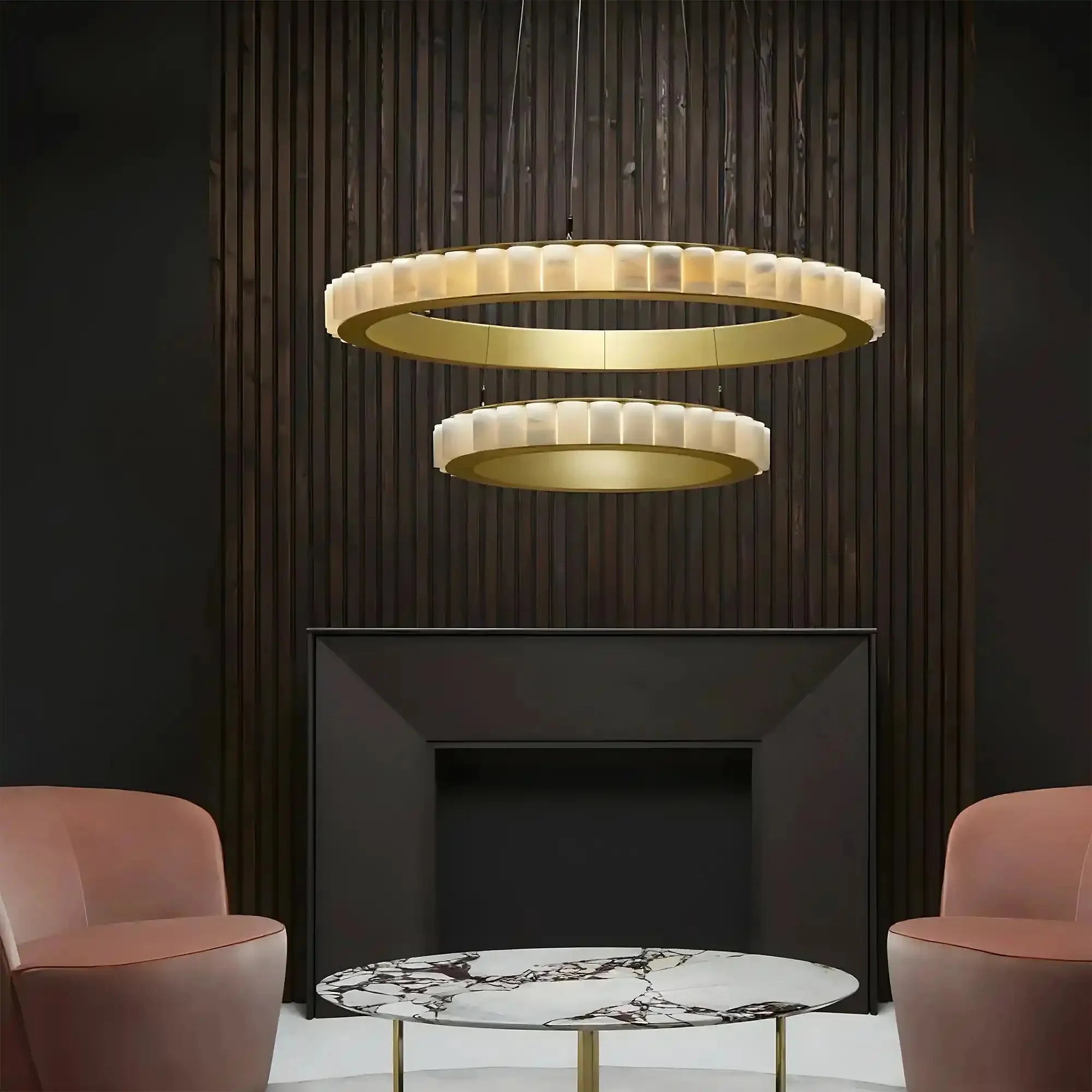 Avalon Alabaster Round Chandelier - 31.5″Dia x 59″HCopperWarm White-Manorlights