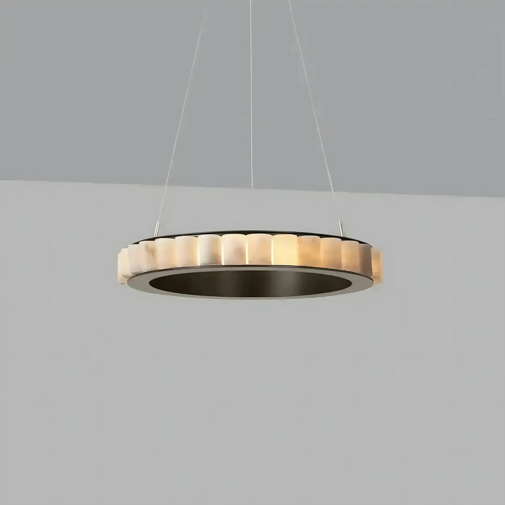 Avalon Alabaster Round Chandelier - 23.6″Dia x 59″HBlackWarm White-Manorlights