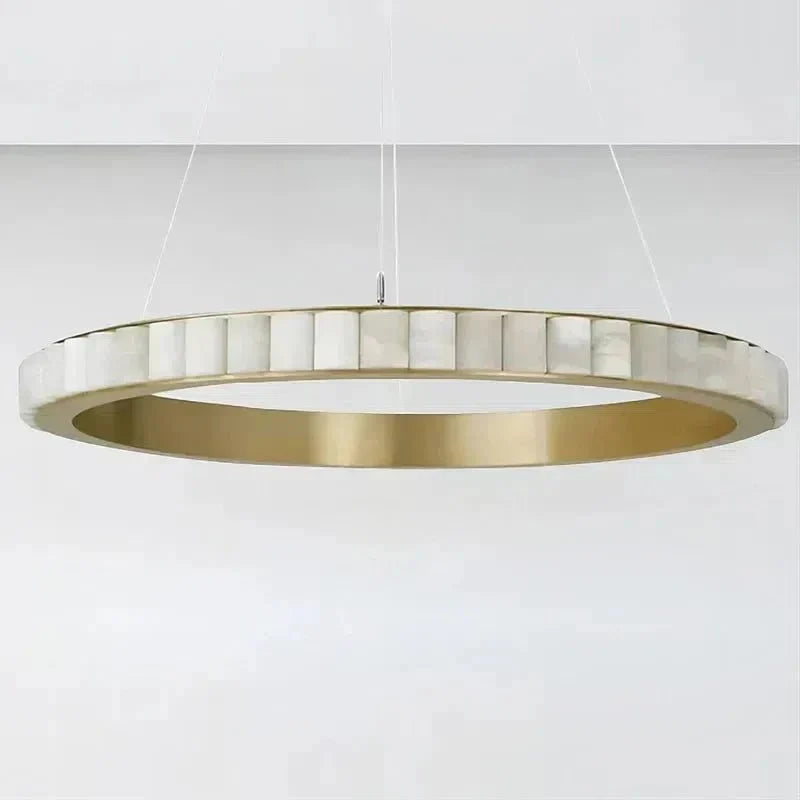 Avalon Halo Modern Chandelier - Satin Brass With Honed Alabaster Stone-Manorlights