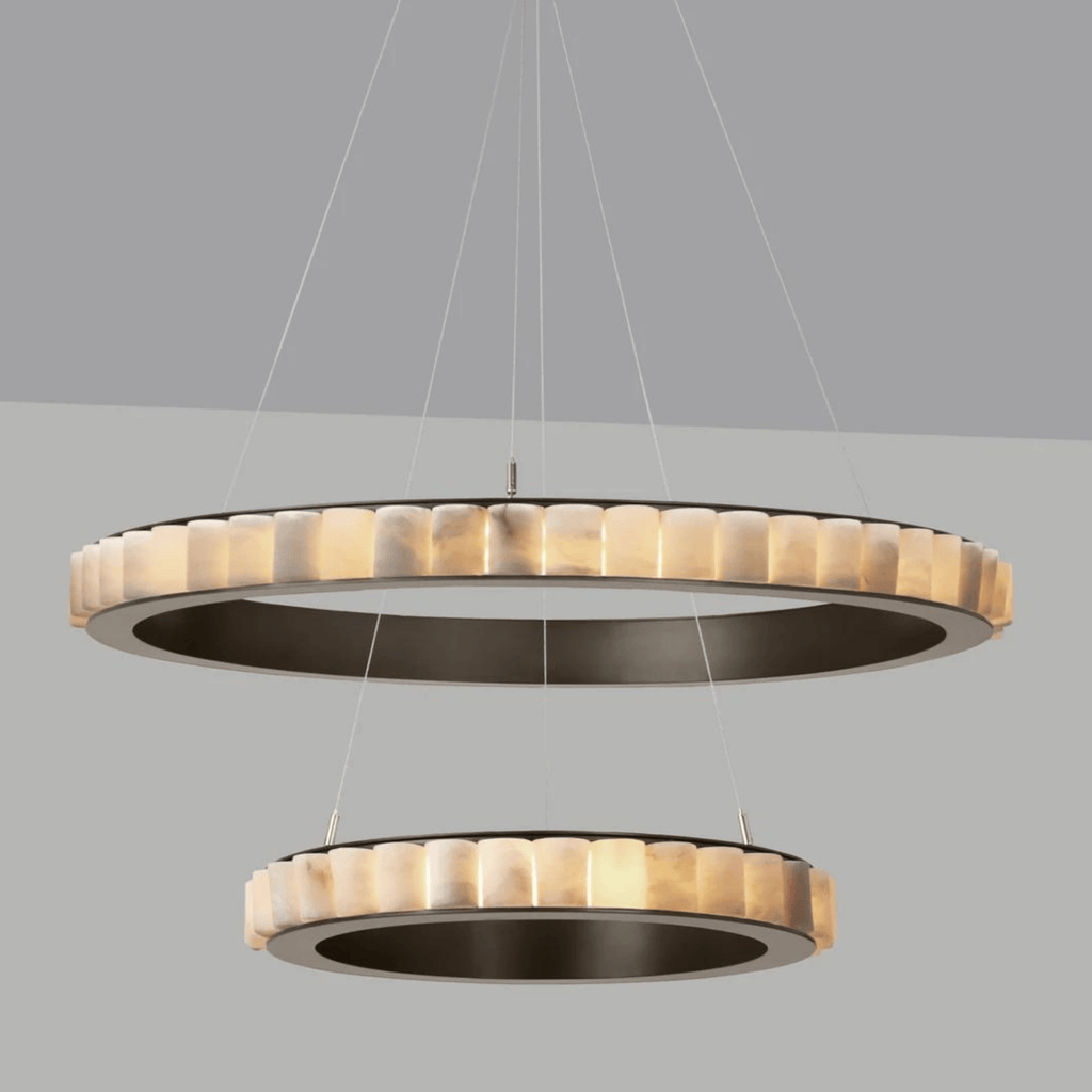 Avalon Halo Modern Chandelier - Satin Brass With Honed Alabaster Stone-Manorlights