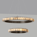 Avalon Halo Modern Chandelier - Satin Brass With Honed Alabaster Stone-Manorlights