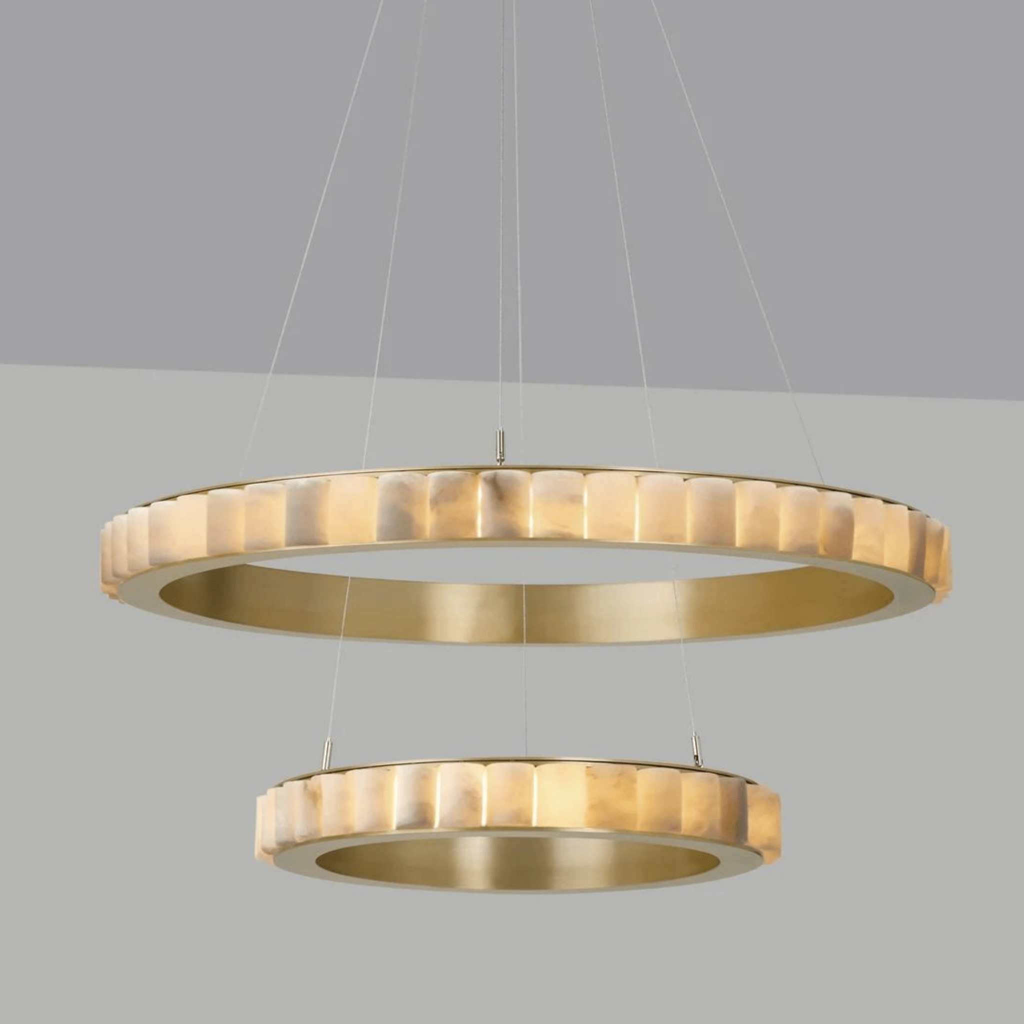 Avalon Halo Modern Chandelier - Satin Brass With Honed Alabaster Stone-Manorlights