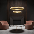 Avalon Halo Modern Chandelier - Satin Brass With Honed Alabaster Stone-Manorlights