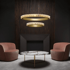Avalon Halo Modern Chandelier - Satin Brass With Honed Alabaster Stone-Manorlights