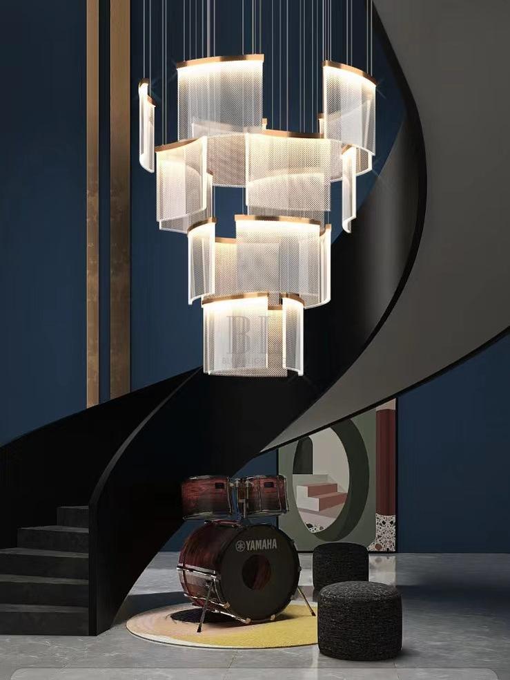Designer Tile Chandelier For Foyer And High Ceiling Living Room-Manorlights