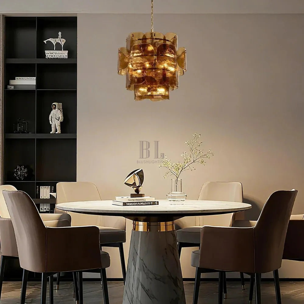 Blaire Round Chandelier - amber finish, modern home lighting