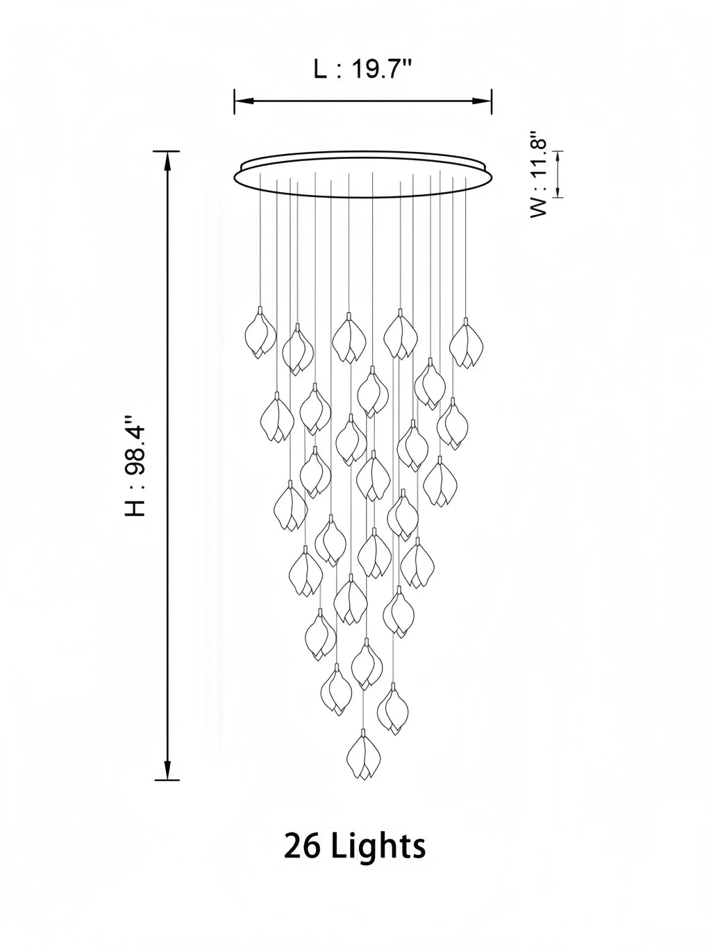 Bloom Chandelier - 26 Lights | Ellipse styleEmitting White LightingBlushlighting