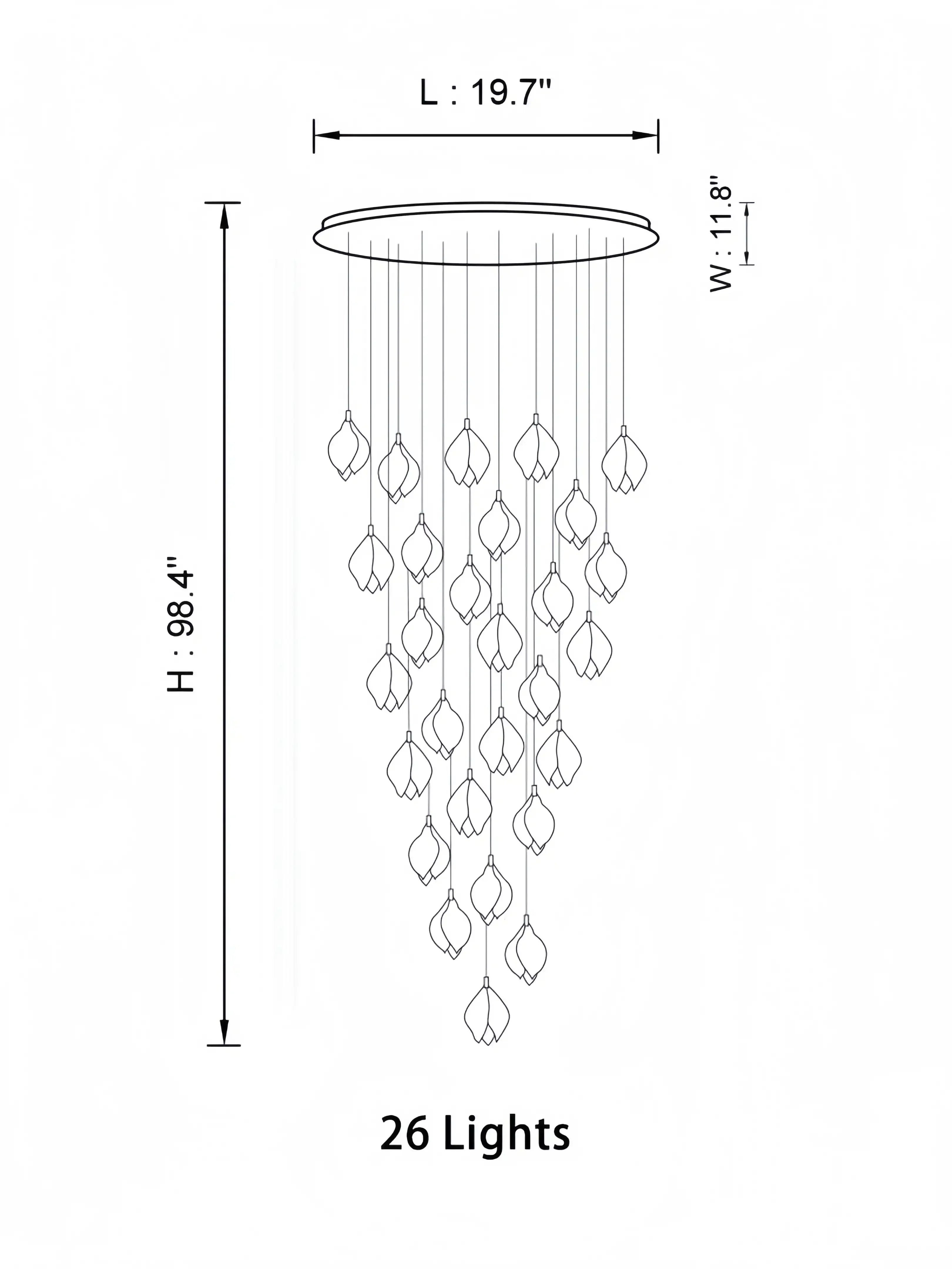 Bloom Chandelier - 26 Lights | Ellipse styleEmitting White LightingBlushlighting