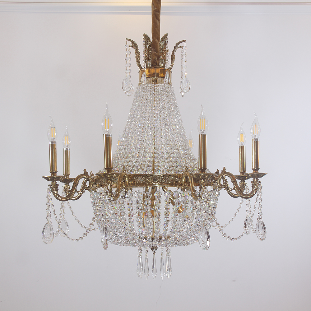 33X33 Inch French Empire Brass and Crystal Chandelier-铜灯-Manorlights