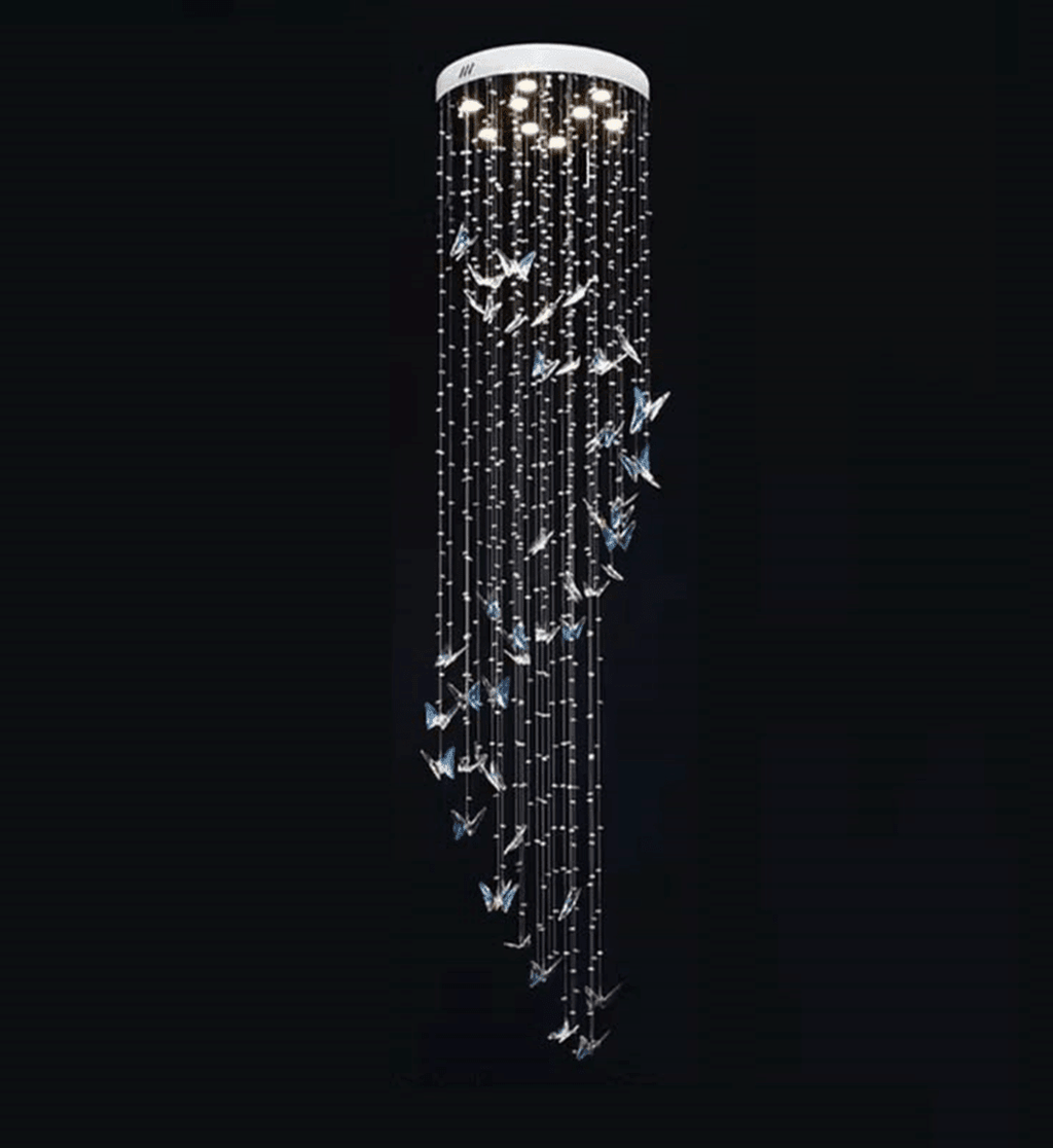 Caelira LED K9 Crystal Spiral Chandelier - Dia 15.7″ × H 98.4″BlueWarm LightBlushlighting