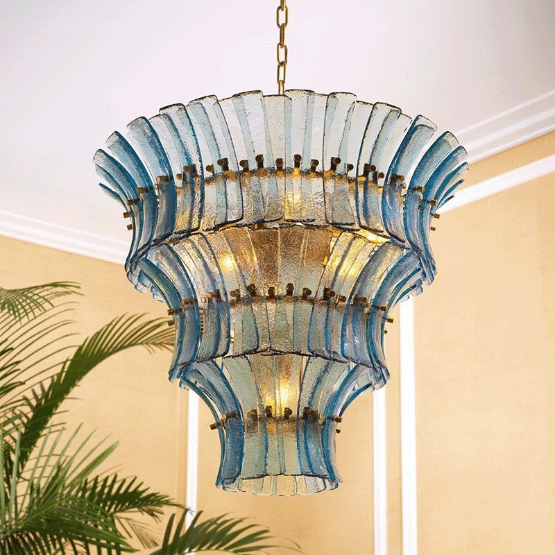 Calyra Tiered Glass Chandelier - ∅ 26.4″ x H 23.6″Blue & GoldManorlights