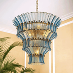 Calyra Tiered Glass Chandelier - ∅ 26.4″ x H 23.6″Blue & GoldManorlights