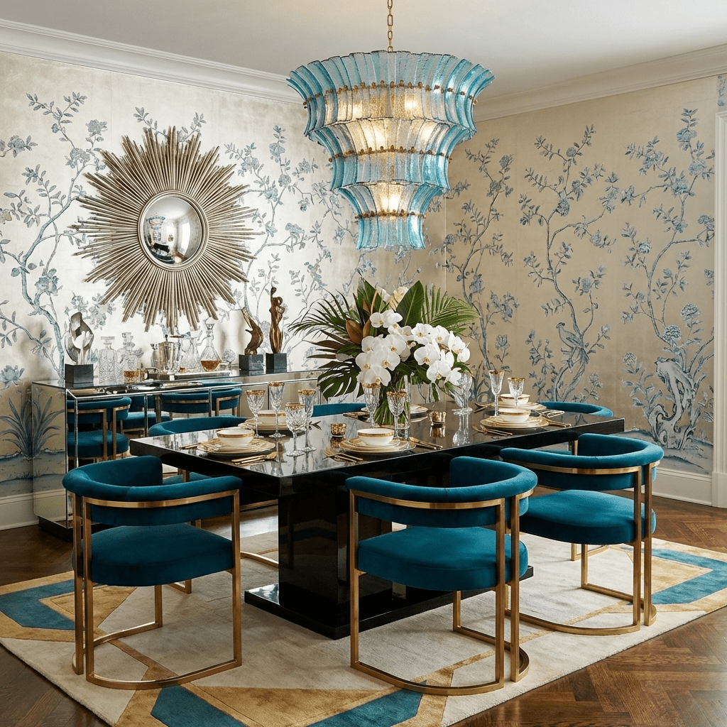 Calyra Tiered Glass Chandelier - ∅ 26.4″ x H 23.6″Blue & GoldManorlights
