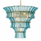 Calyra Tiered Glass Chandelier - ∅ 26.4″ x H 23.6″Blue & GoldManorlights