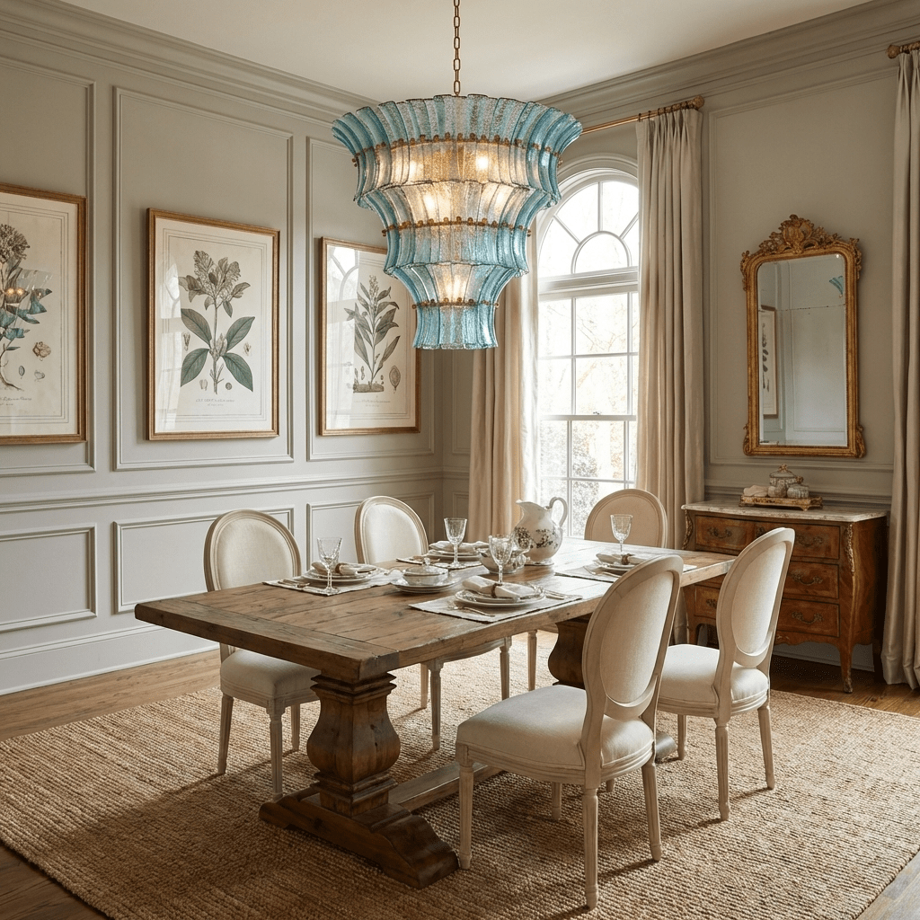 Calyra Tiered Glass Chandelier - ∅ 26.4″ x H 23.6″Blue & GoldManorlights