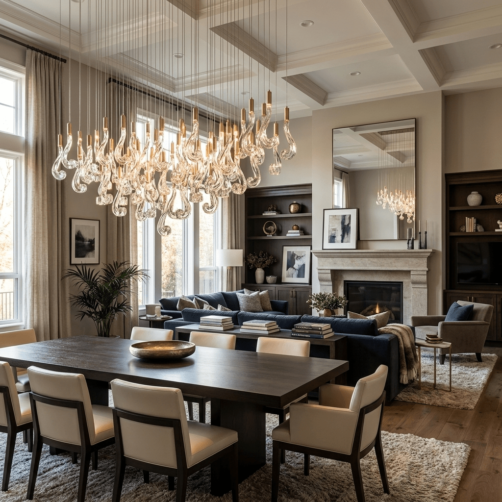 Celestia LED Glass Rain Chandelier - L 59.1″ × W 19.7″ × H 47.2″Gold & ClearWarm LightBlushlighting