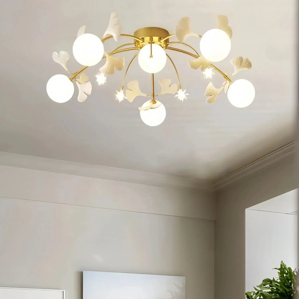 Ceramic Ginkgo Glass Ceiling Lamp - 7+6 Heads 39.4"X H 11.8"Manorlights