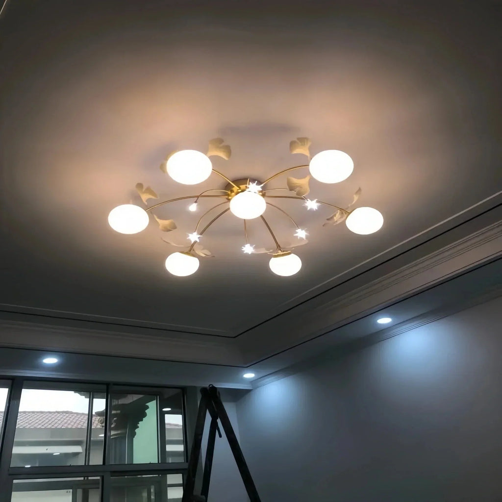 Ceramic Ginkgo Glass Ceiling Lamp - 7+6 Heads 39.4"X H 11.8"Manorlights