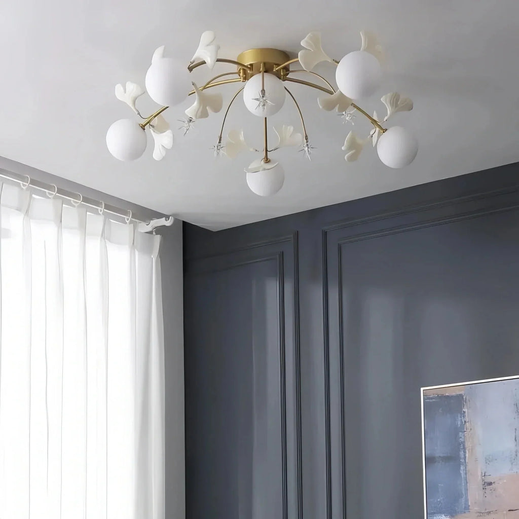 Ceramic Ginkgo Glass Ceiling Lamp - 7+6 Heads 39.4"X H 11.8"Manorlights