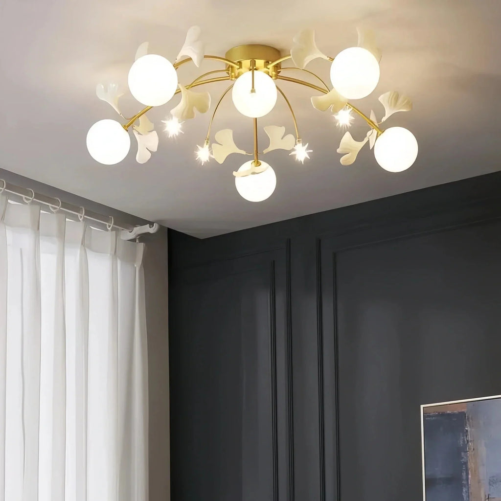 Ceramic Ginkgo Glass Ceiling Lamp - 6+5 Heads 39.4"X H 11.8"Manorlights