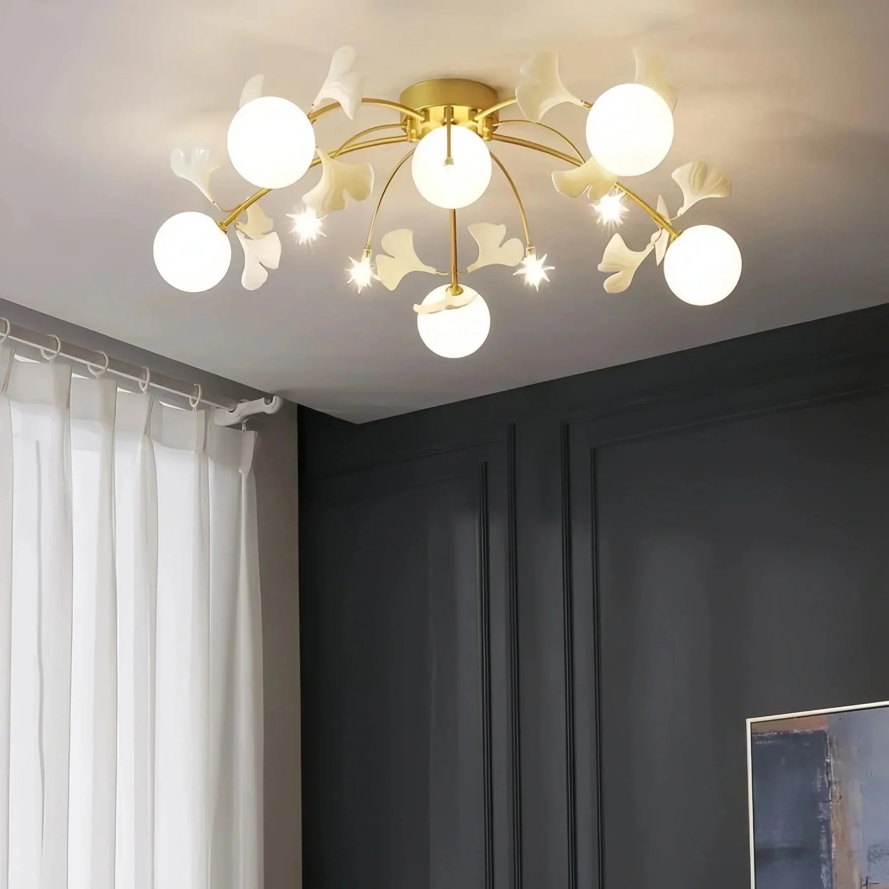 Ceramic Ginkgo Glass Ceiling Lamp - 6+5 Heads 39.4"X H 11.8"Manorlights